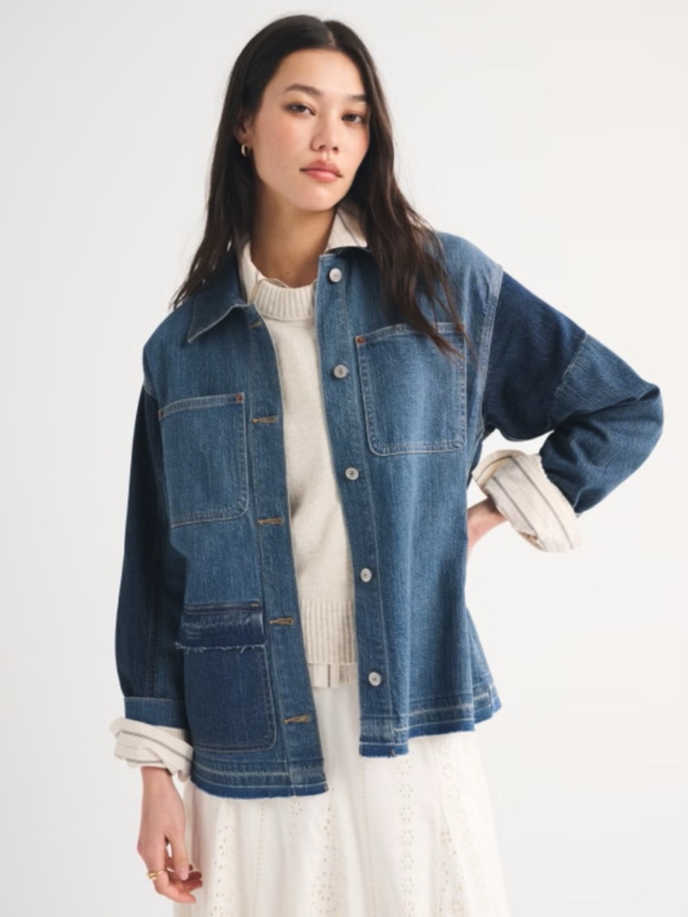 Abercrombie Reworked Linen-Blend Denim Shirt Jacket - XL
